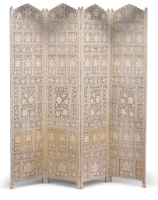 Chinese Style White Painted Four Panel Screen