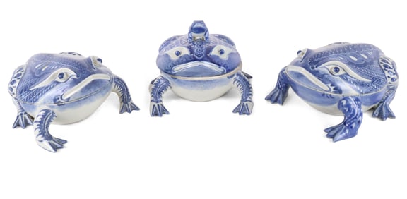 Three Chinese Export Porcelain Frog-Form Tureens