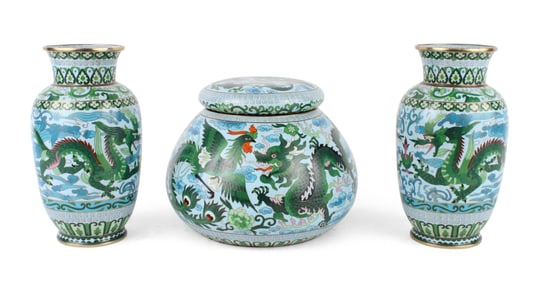 Three Dragon-Decorated Enamel Jars