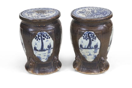 Pair of Chinese Blue and White Diminutive Garden Seats