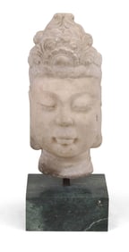 Chinese Carved White Stone Buddha Head