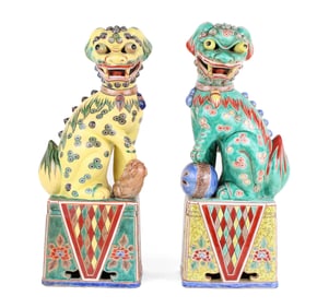 Pair of Chinese Porcelain Foo Dogs