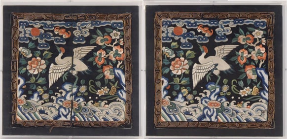 Pair of Chinese Kesi Civil Official's Rank Badges