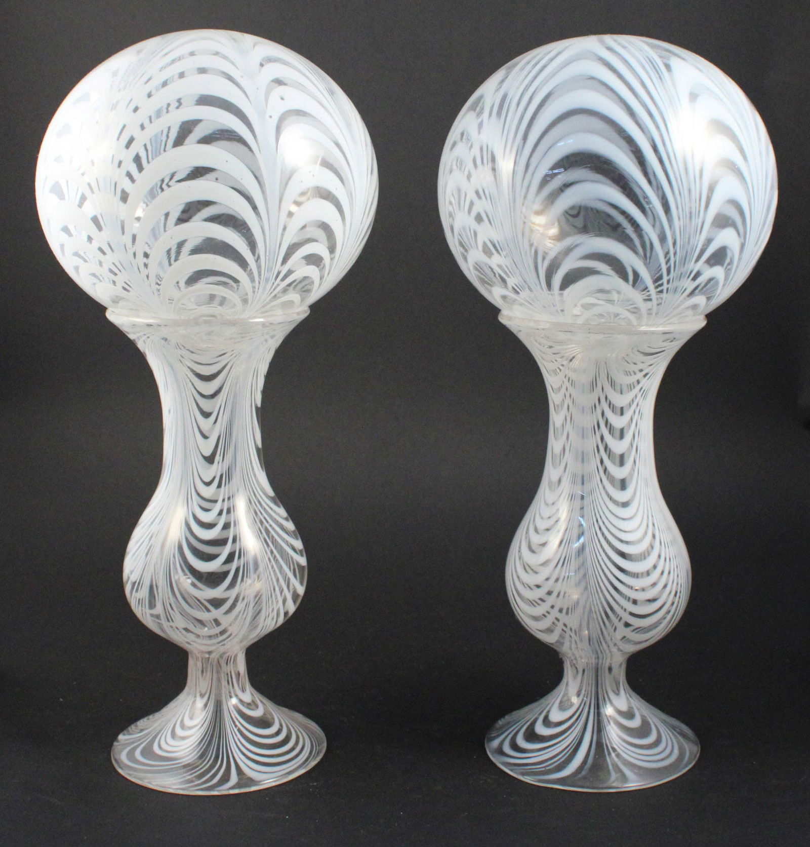 Pair of Handblown White and Clear Glass Witch Balls on Stands (1 of 11)