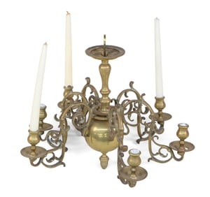 Dutch Six-Armed Brass Chandelier