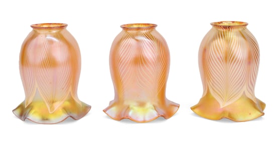 Three Quezel Favrile Glass Lamp Shades