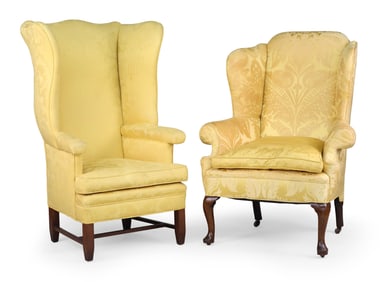 Two Yellow-Upholstered Easy Chairs