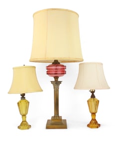 Purple Glass and Brass Whale Oil Lamp