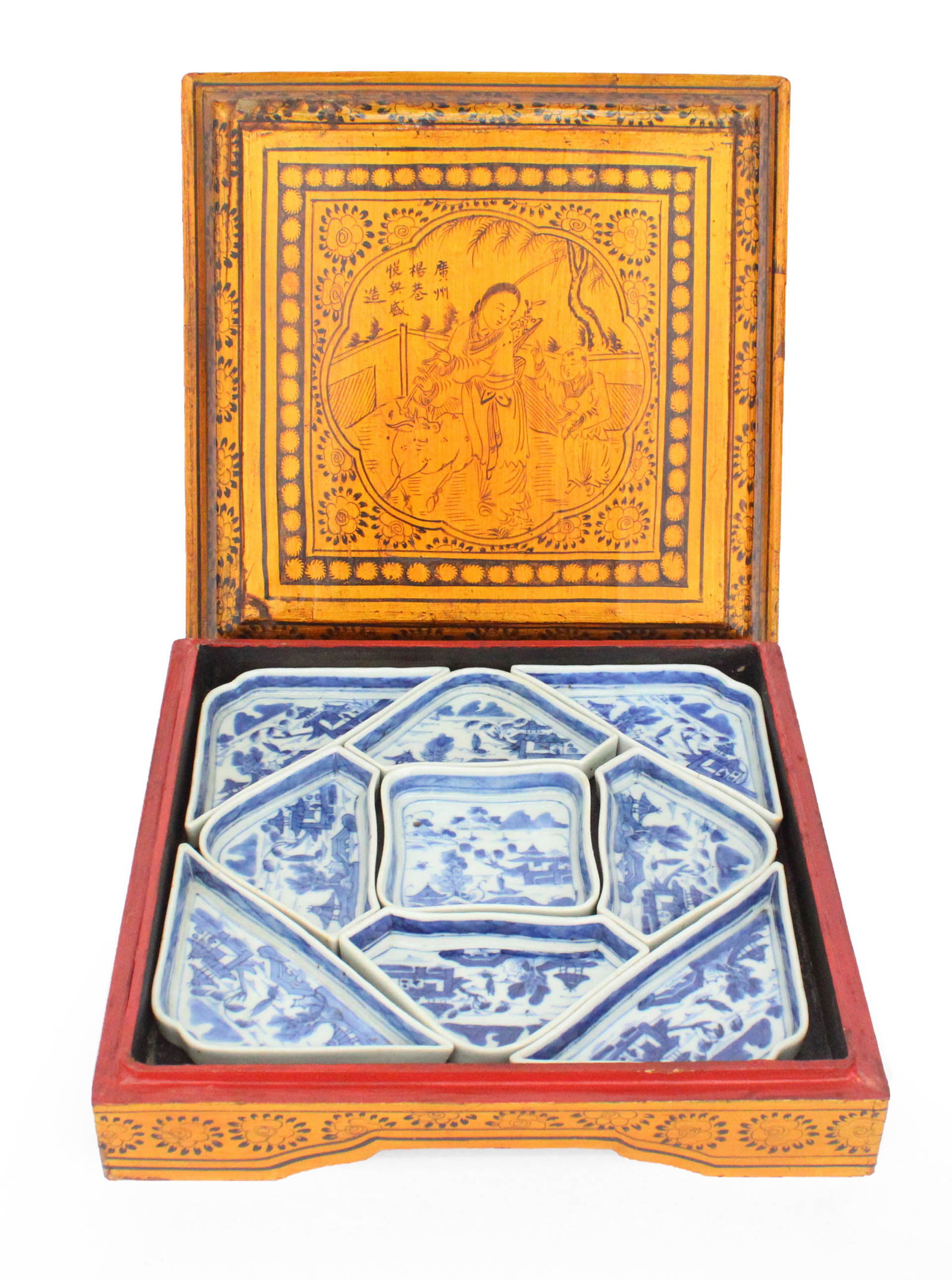 Chinese Lacquer Box with Blue Canton Condiment Set (1 of 11)