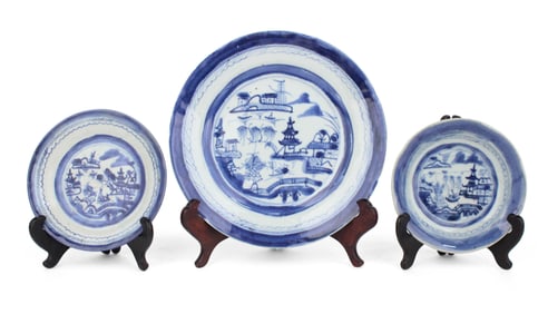 Group of Chinese Export Blue Canton Assorted Plates