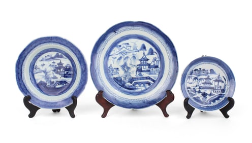 Group of Chinese Export Blue Canton Assorted Plates