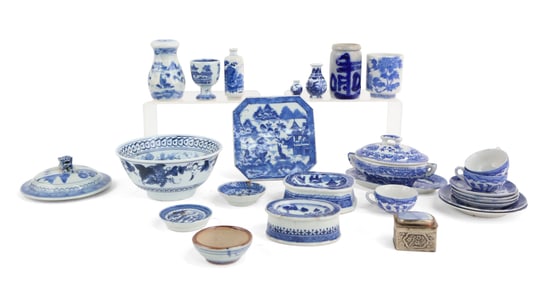 Group of Assorted Blue and White Porcelain Table Articles