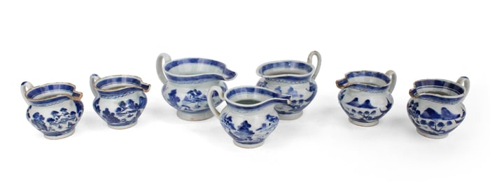 Seven Chinese Blue Canton Creamers