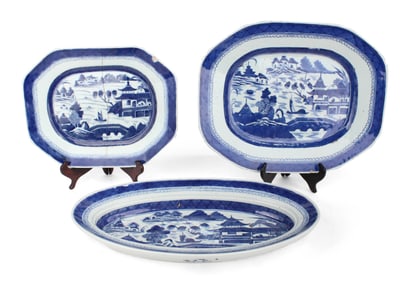Two Chinese Blue Canton Platters