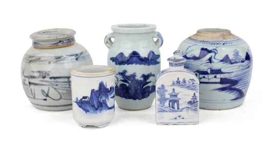 Five Chinese Blue Canton Table Articles