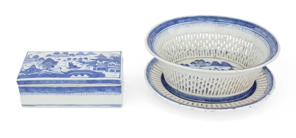 Two Chinese Export Blue Canton Table Articles