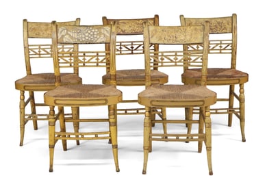 Set of Five Fancy Cream Paint and Gilt-Decorated Side Chairs