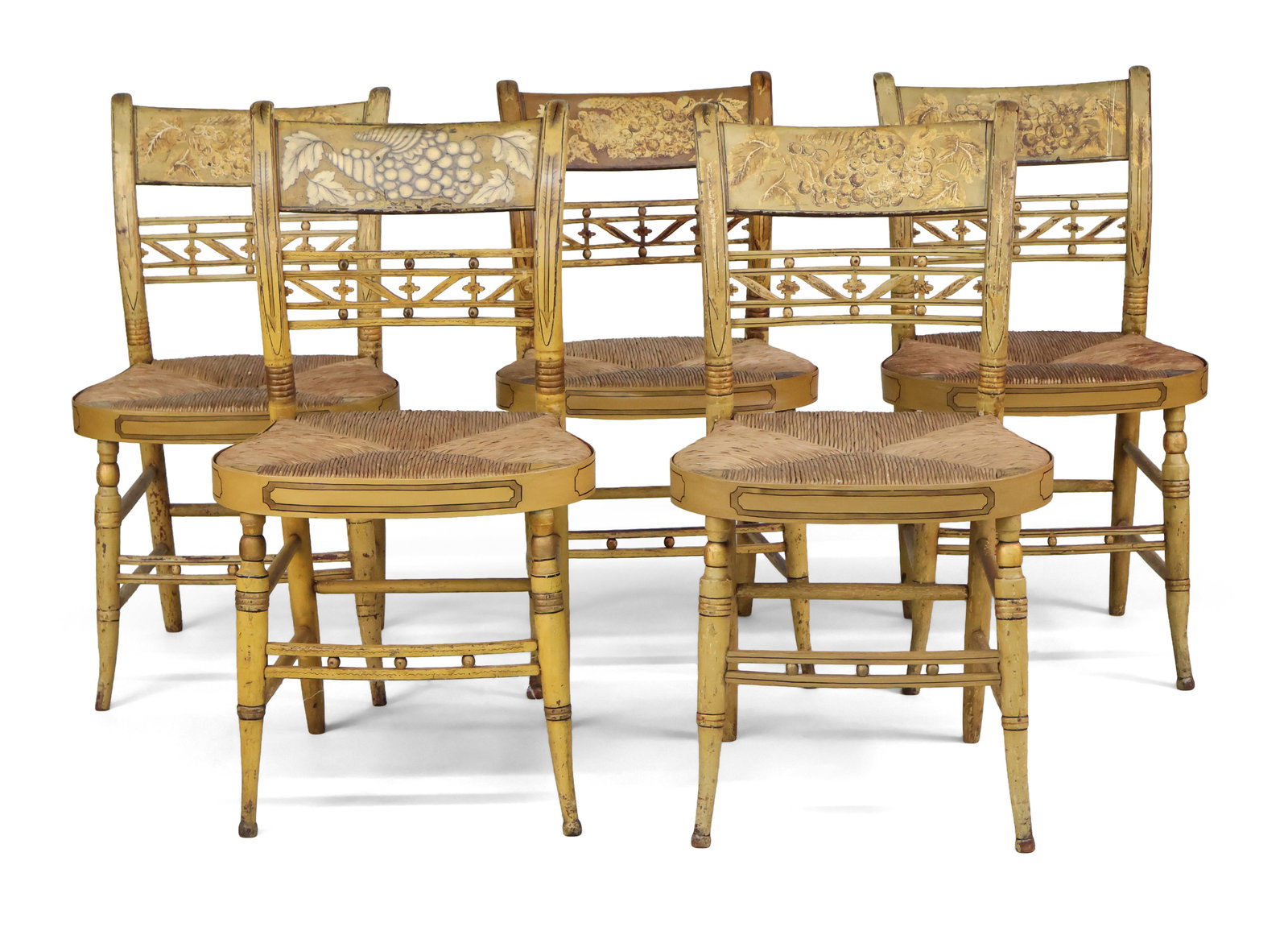 Set of Five Fancy Cream Paint and Gilt-Decorated Side Chairs (1 of 14)