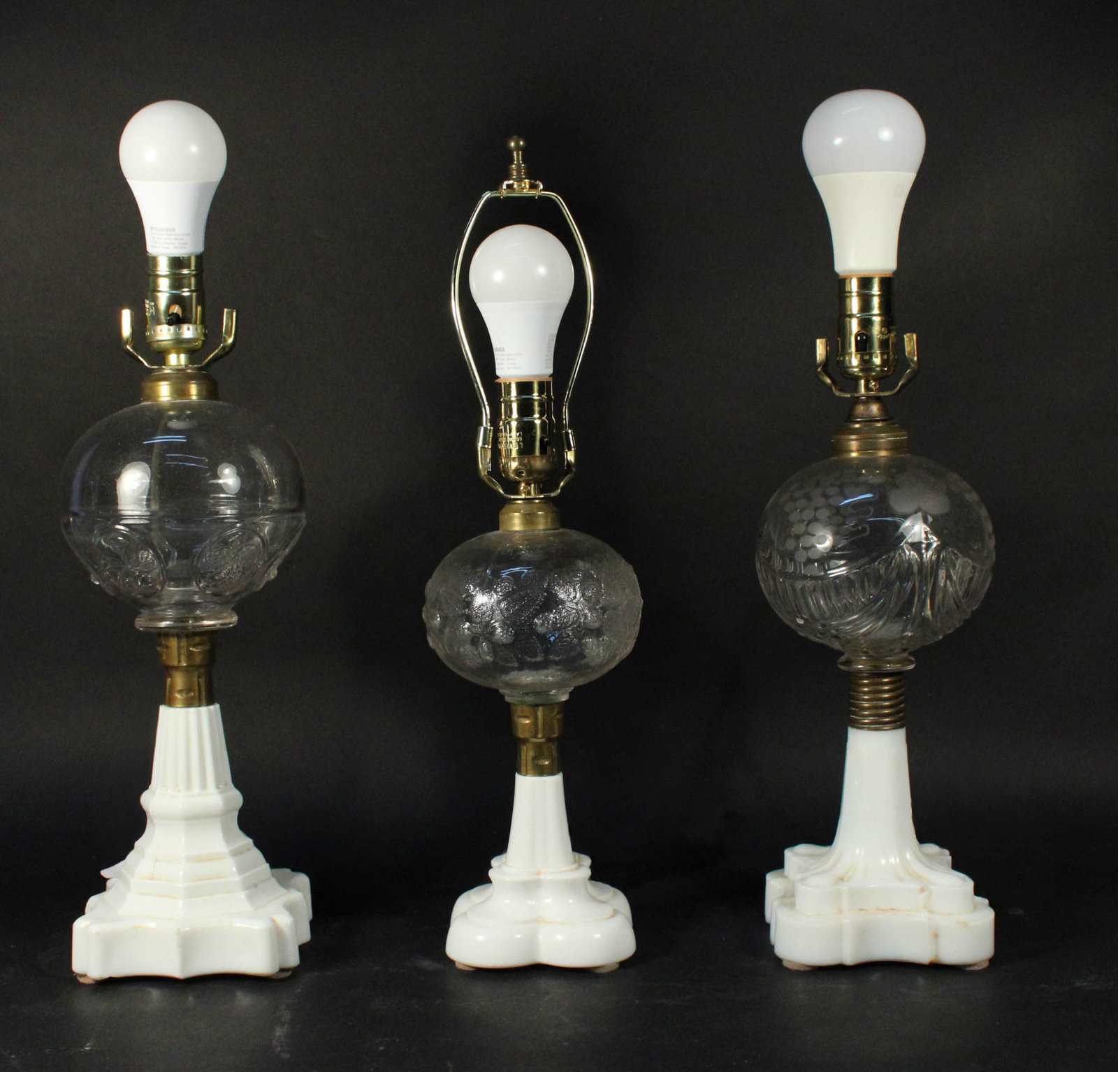 Three White and Colorless Pressed Glass Fluid Lamps (1 of 11)