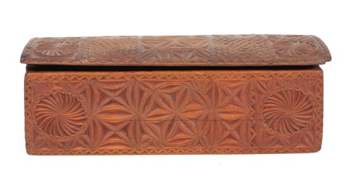 Chip Carved Pine Domed Lid Document Box