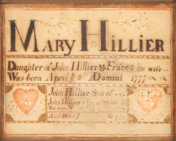 Fraktur Birth Certificate of Mary Hillier