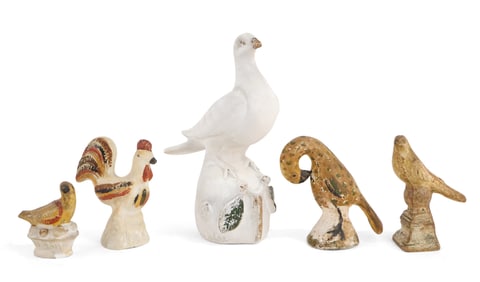 Group of Five Chalkware Birds