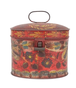 Oval Red Painted Tinware Dry Goods Container