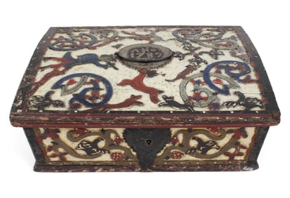 Paint-Decorated Carved Oak Box