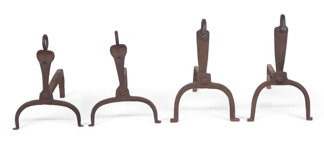 Pair of Gooseneck Wrought-Iron Andirons