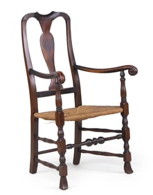 Queen Anne Maple Rush-Seat Open Armchair