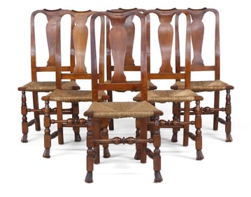 Set of Six Transitional Queen Anne Maple Side Chairs