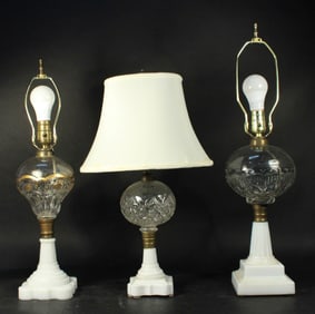 Three White and Colorless Glass Fluid Lamps