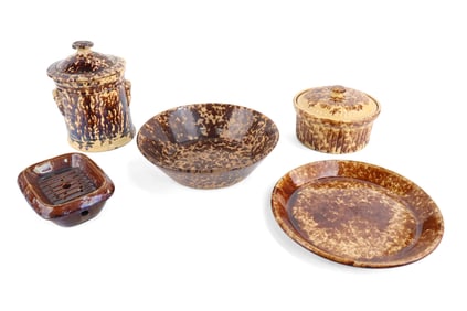Four Brown and Yellow Spongeware Table Articles