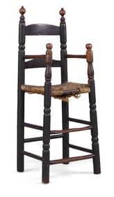 William and Mary Black Painted Maple Slat Back High Chair