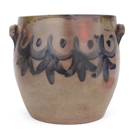 Dancing Figures Salt Glazed Cobalt-Decorated Stoneware Jar