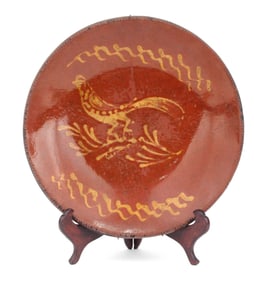 Redware Plate with Bird Decoration