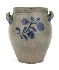 Salt Glazed Cobalt-Decorated Stoneware Jar