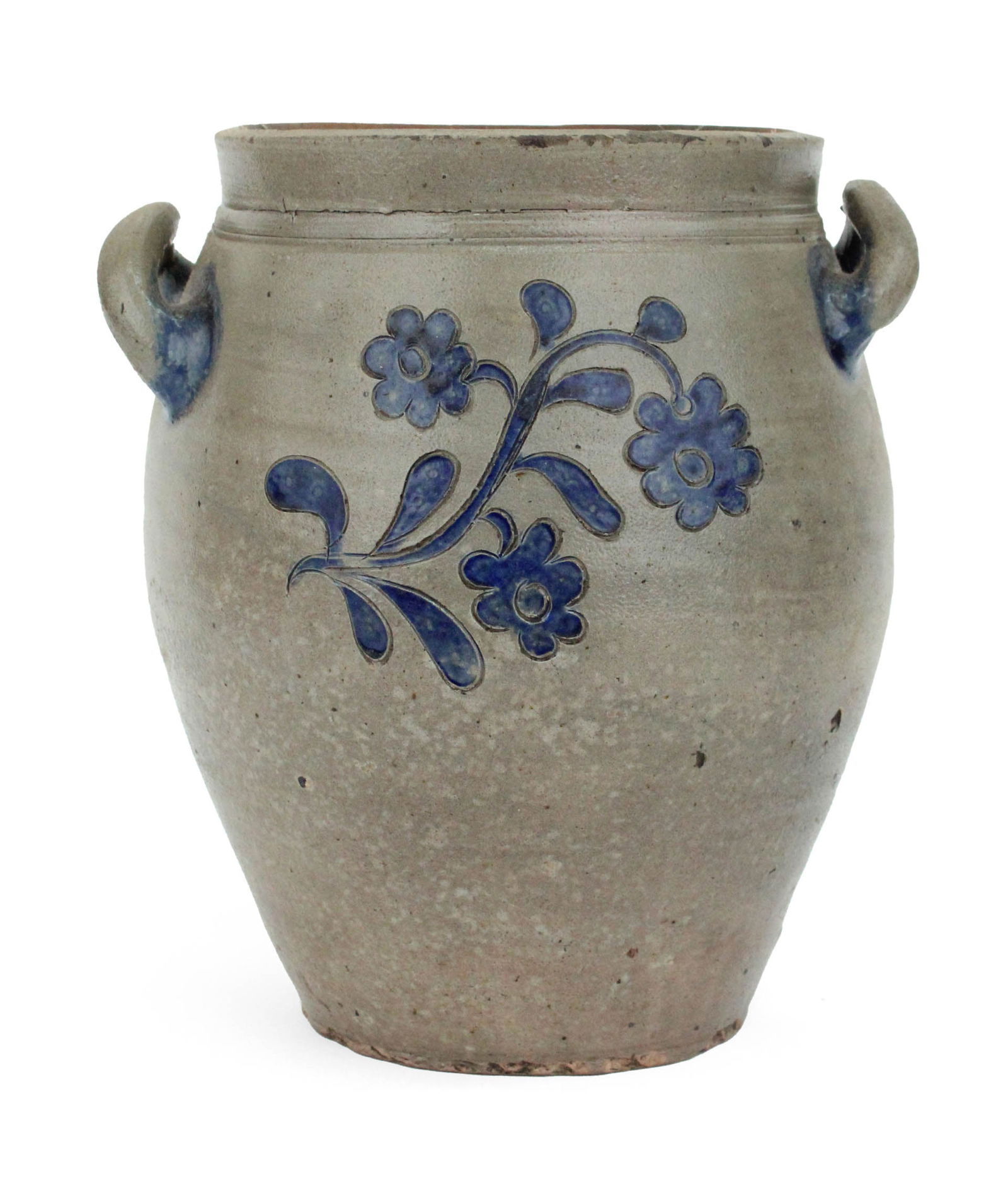 Salt Glazed Cobalt-Decorated Stoneware Jar: Salt Glazed Cobalt-Decorated Stoneware JarC. 1800, Possibly Crolius Family, New York.Provenance: T. & J. Overdorf10 3/4 x 9 1/4 in. (27.3 x 23.5 cm.)
