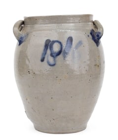 Salt Glazed Cobalt-Decorated Stoneware Jar, 1816