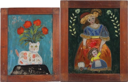 Two Reverse Paintings on Glass