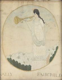 Silkwork of Birth Announcement for Sally Fairchild