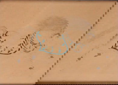 American School, Calligraphic Galloping Horse, Watercolor on Paper