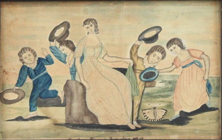 Eunice Griswold Pinney, 1770-1849, Four Children Trying to Catch Butterflies, Watercolor on Paper