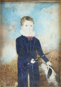 Joseph Whiting Stock, 1815-1855, Miniature Portrait of a Boy with a Dog, Mixed Media