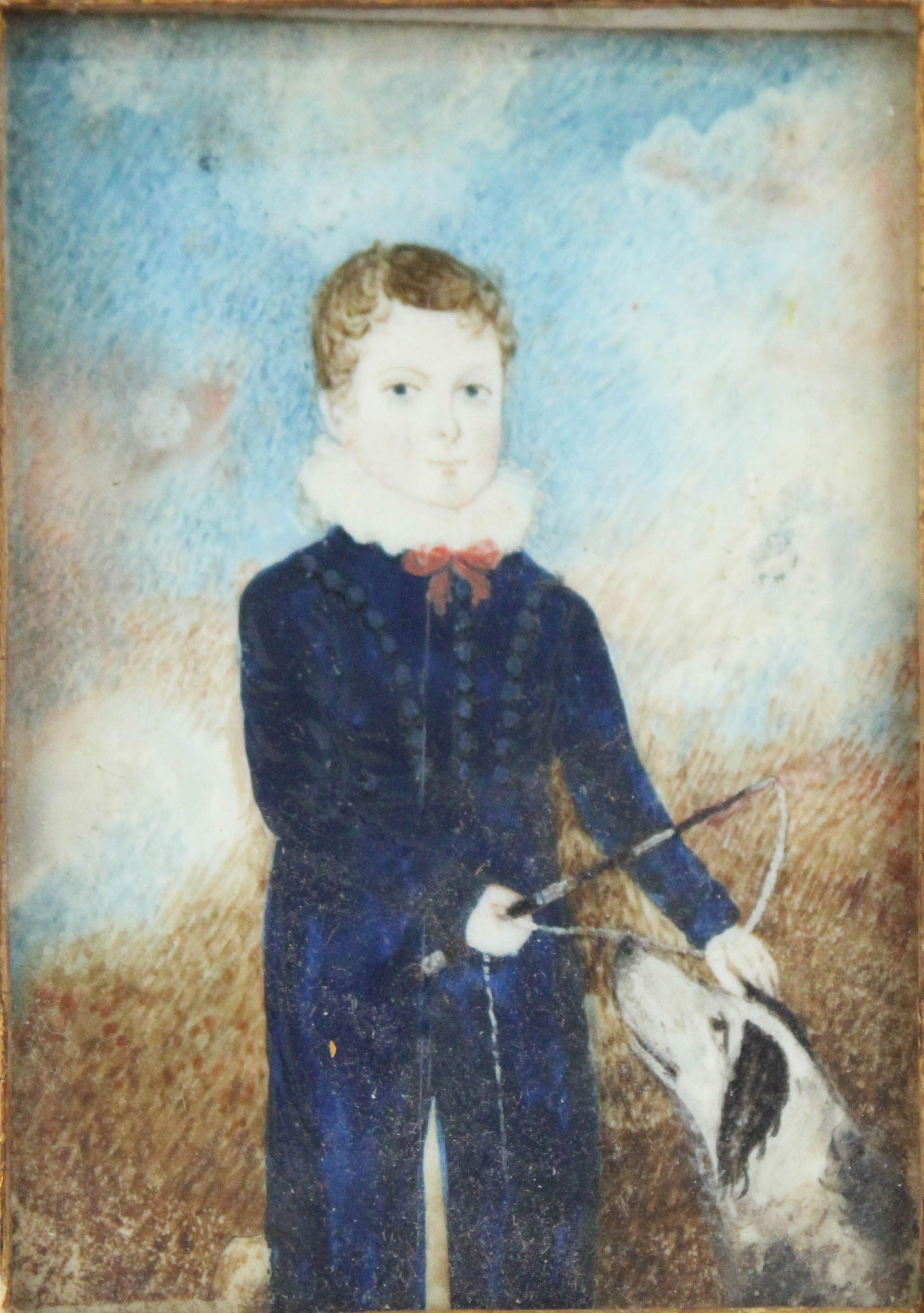 Joseph Whiting Stock, 1815-1855, Miniature Portrait of a Boy with a Dog, Mixed Media: Joseph Whiting Stock1815-1855Miniature Portrait of a Boy with a DogMixed MediaJoseph Whiting Stock Life: He was born on 30 January 1815 in Springfield, Massachusetts. In 1826 an oxcart fell on him par