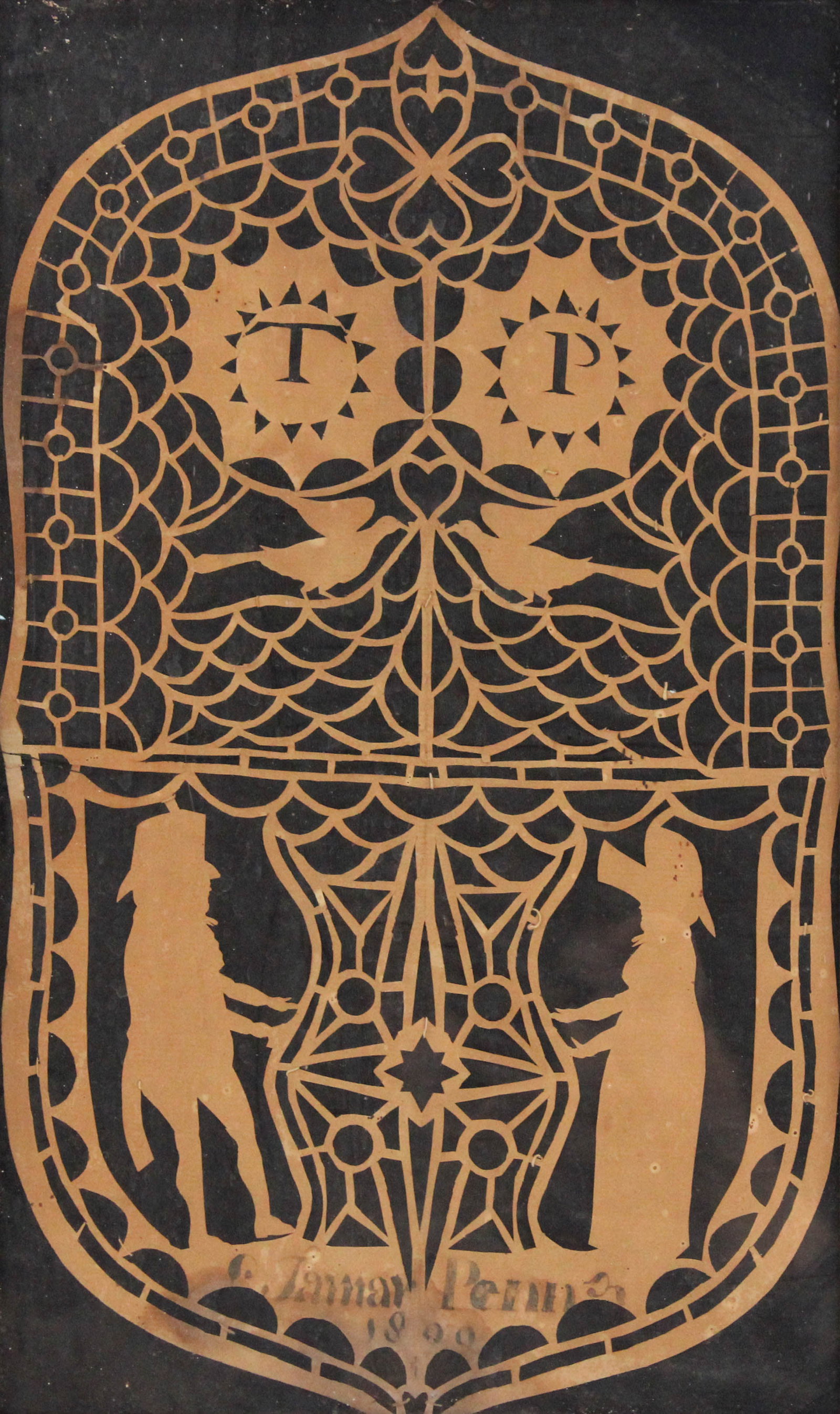 Tamar Penn, Burlington County, New Jersey 1787-1869, Schrenschnitte Valentine, Cut Paper: Tamar PennBurlington County, New Jersey, 1787-1869Schrenschnitte ValentineCut PaperBurlington, New Jersey, dated 1809, inscribed Tamar Penn. The only Tamar Penn in the US genealogical record was born