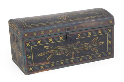 Classical Paint-Decorated Pine Dome Top Trunk