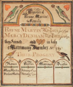 Family Record for Reune Martin, Watercolor and Ink on Paper