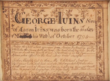 Birth Record for George Ivins, Fraktur