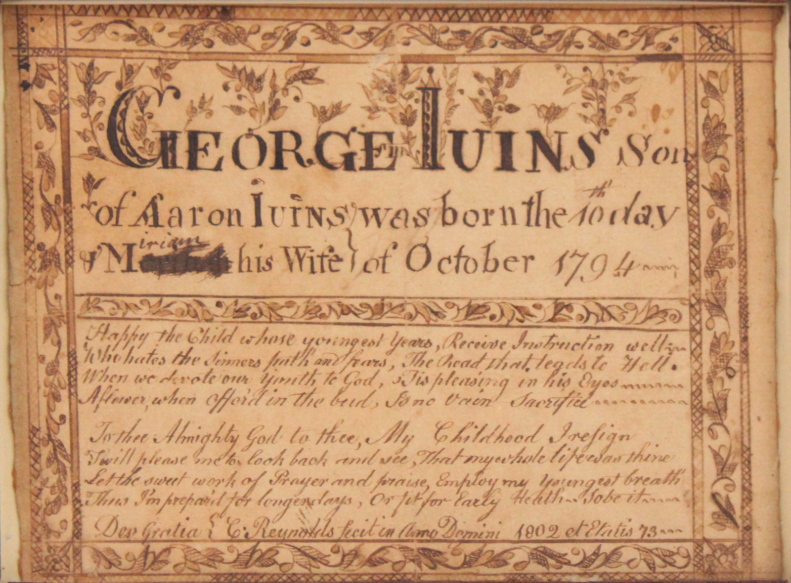 Birth Record for George Ivins, Fraktur (1 of 7)
